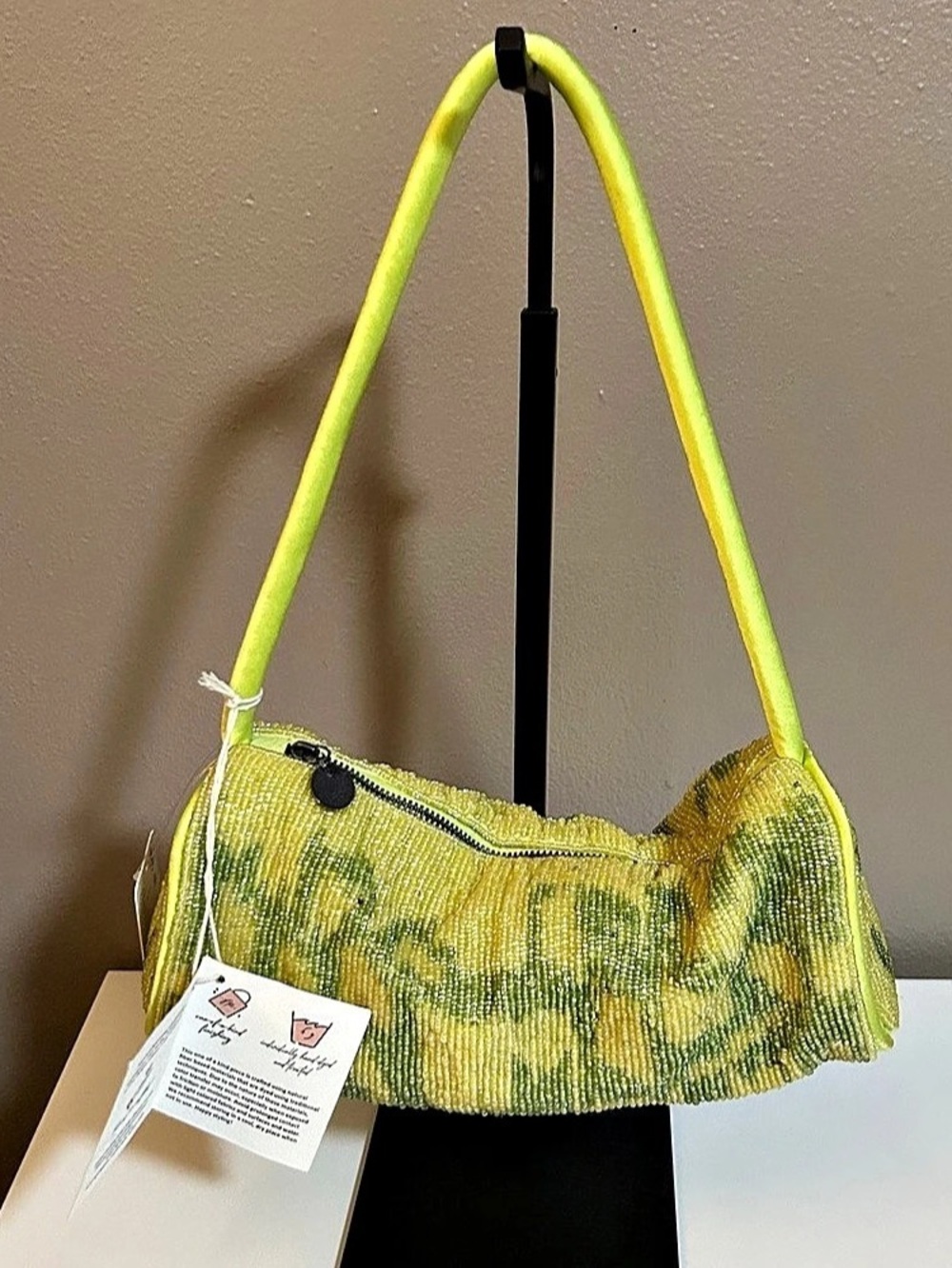 NWT Free People Bailey Beaded Barrel Mini Shoulder Bag Green Boho Party